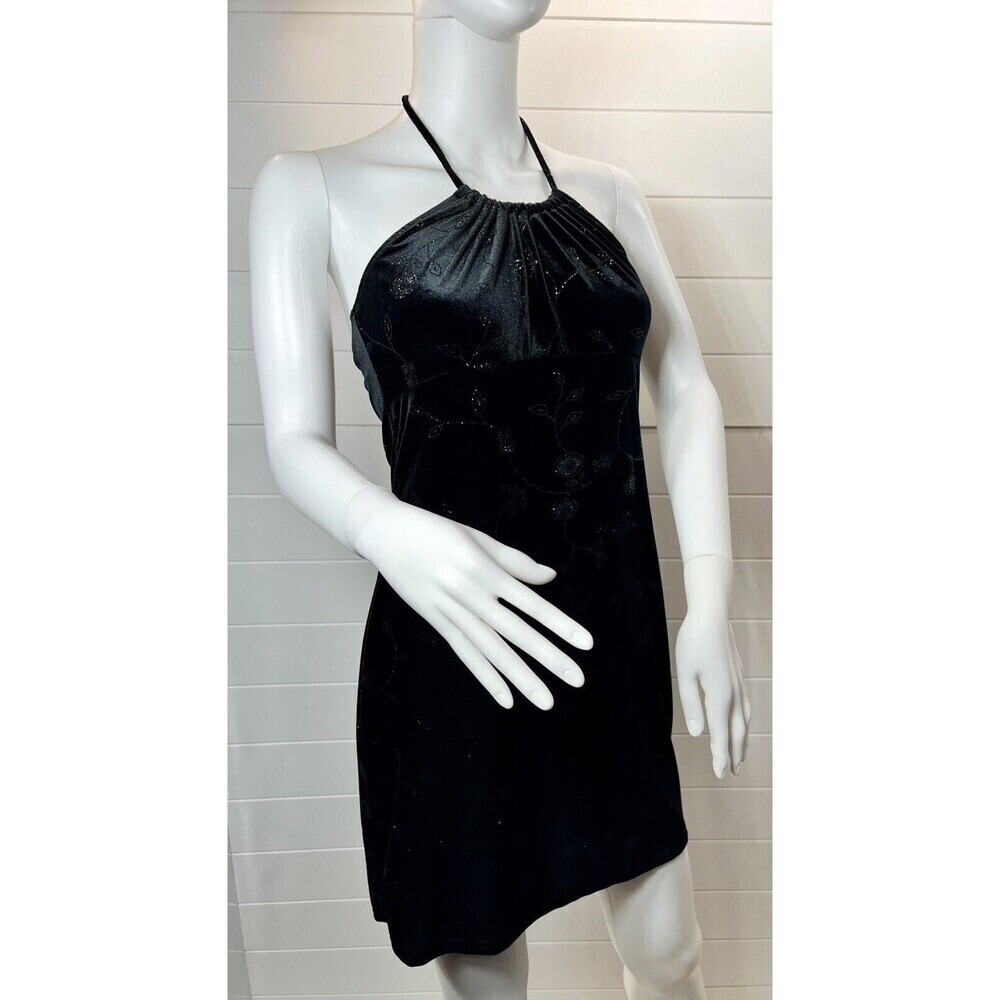Aqua Blue Dress Y2K Womens S Babydoll Empire Sparkle Floral Black Whimsy Goth - Picture 3 of 12